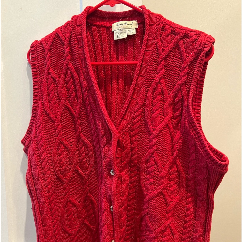 Eddie Bauer red sweater vest.  Size Petite Small